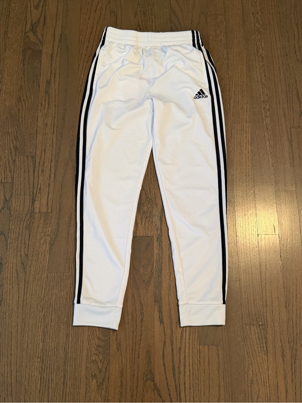 adidas White Kids Joggers with Black Three-Stripe Trim